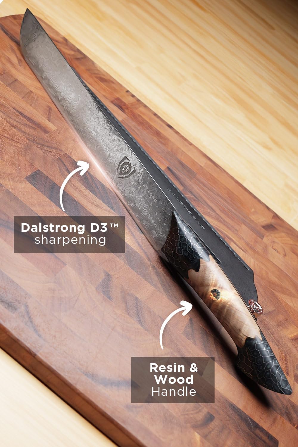 Dalstrong Meat Slicer Knife - 11'-Scorpion Series - Venom Edition - Japanese Steel Chef Knife - Spiral Sandstorm Blade Pattern - Black Honeycomb Resin Handle - w/Leather Sheath