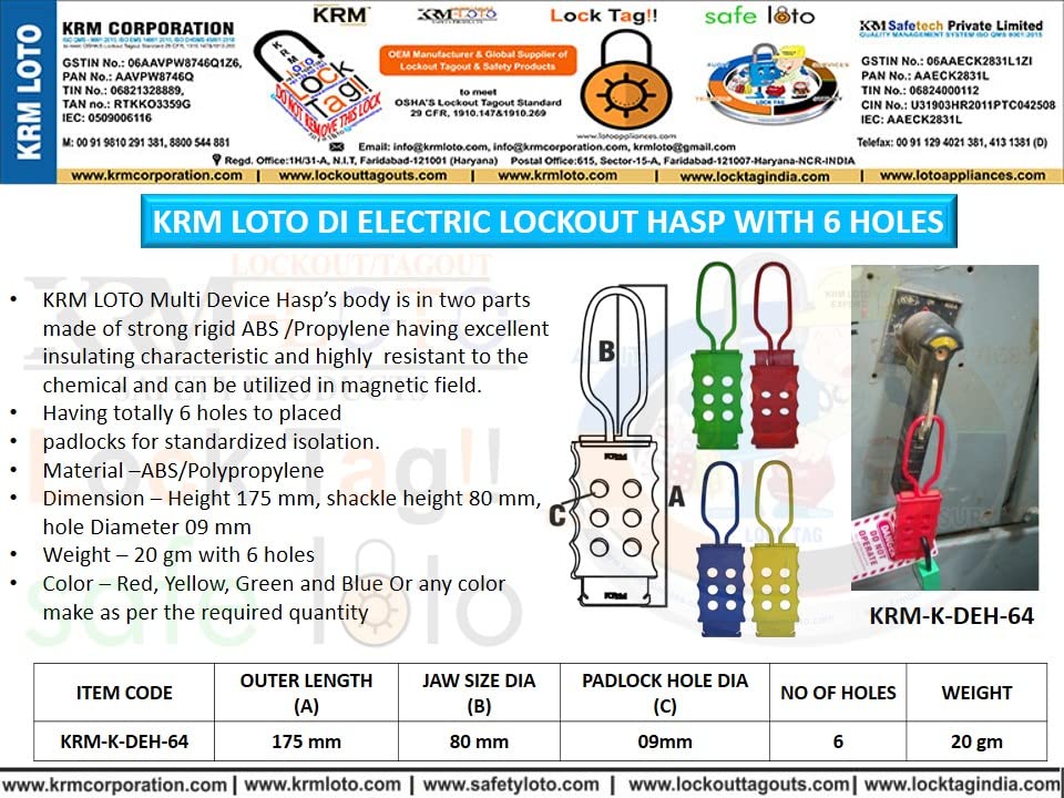 12pcs KRM LOTO - DI Electric HASP with 6 Holes RED