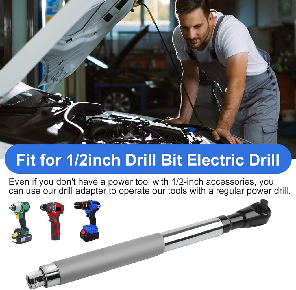 Offset Extension Wrench, 1/2-Inch Electric Drill Adapter, 4 Conversion Adapters, Tight Space Slim Neck Wrench Extender Tool, High Torque Socket Extender, Plumbing Repair Tool
