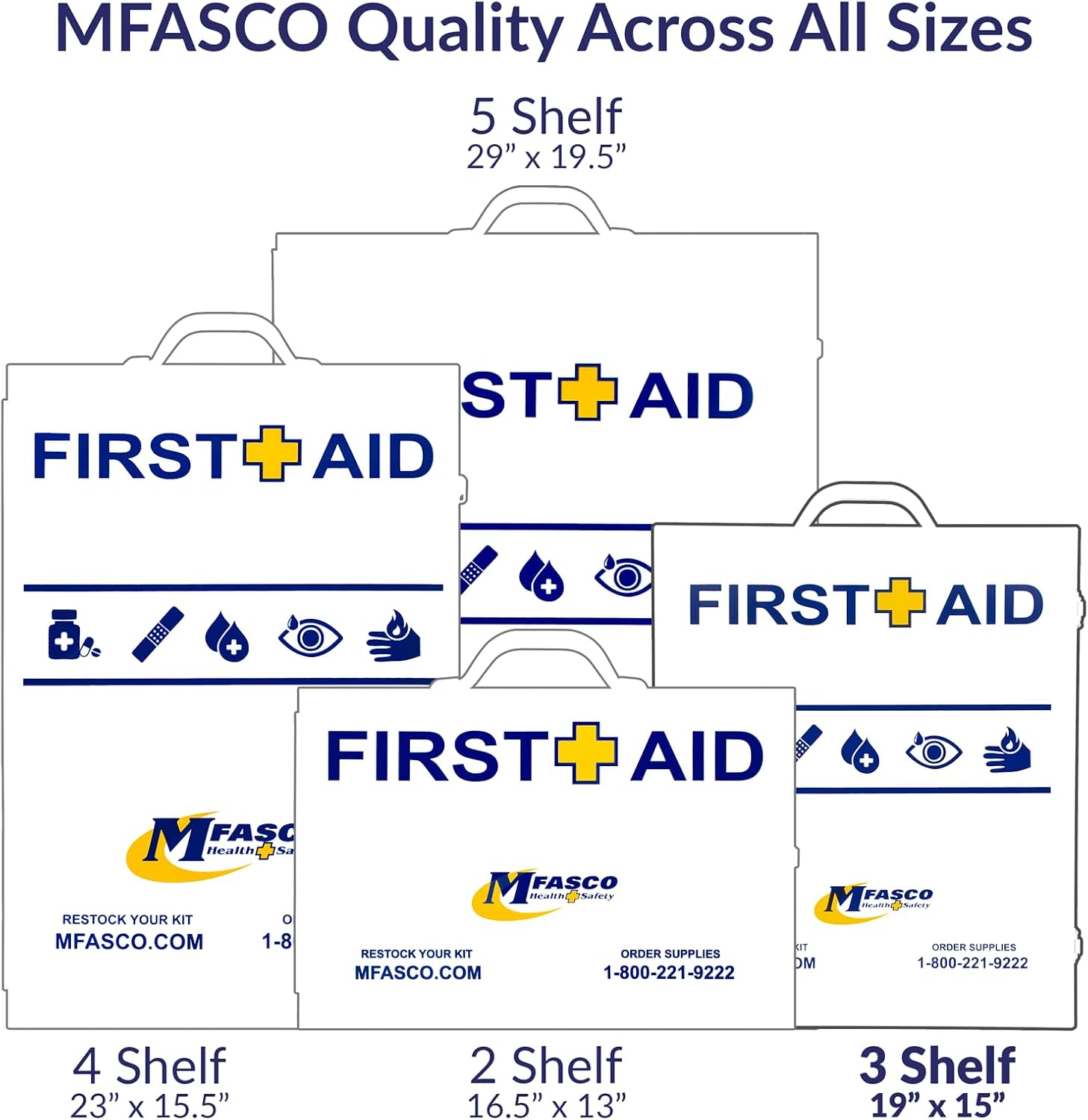 MFASCO 2021 ANSI/OSHA Compliant First Aid Kit - Large, Commercial 3-Shelf Metal Cabinet for Businesses, Wall Mountable - with Medications - ANSI Standard 2021 First Aid Kits, Class B Fill