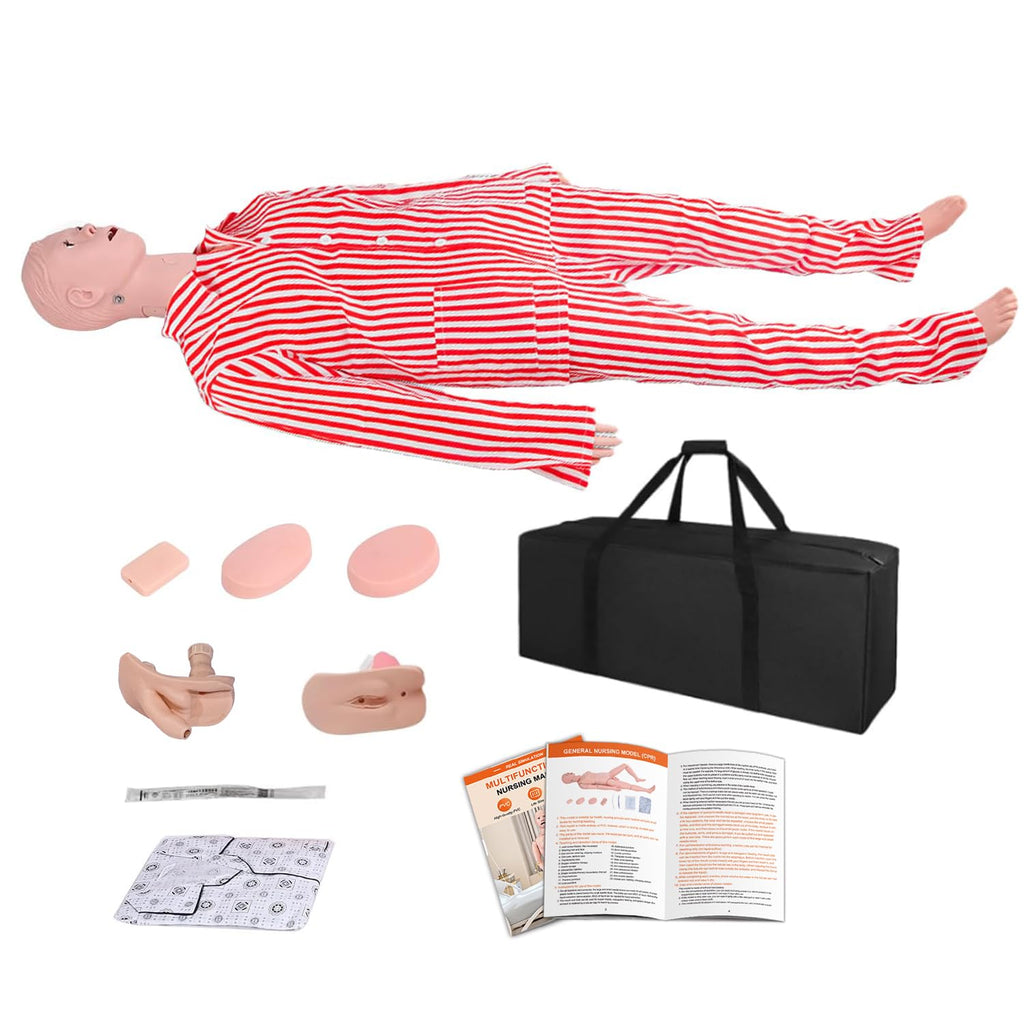 Patient Care Nursing Medical Manikin, Multifunction CPR Human Manikins 25 Items Nurse Skills Wound Demonstration with 3 Muscle Module & Patient Gown & Urinary Catheter for Teaching Pratice