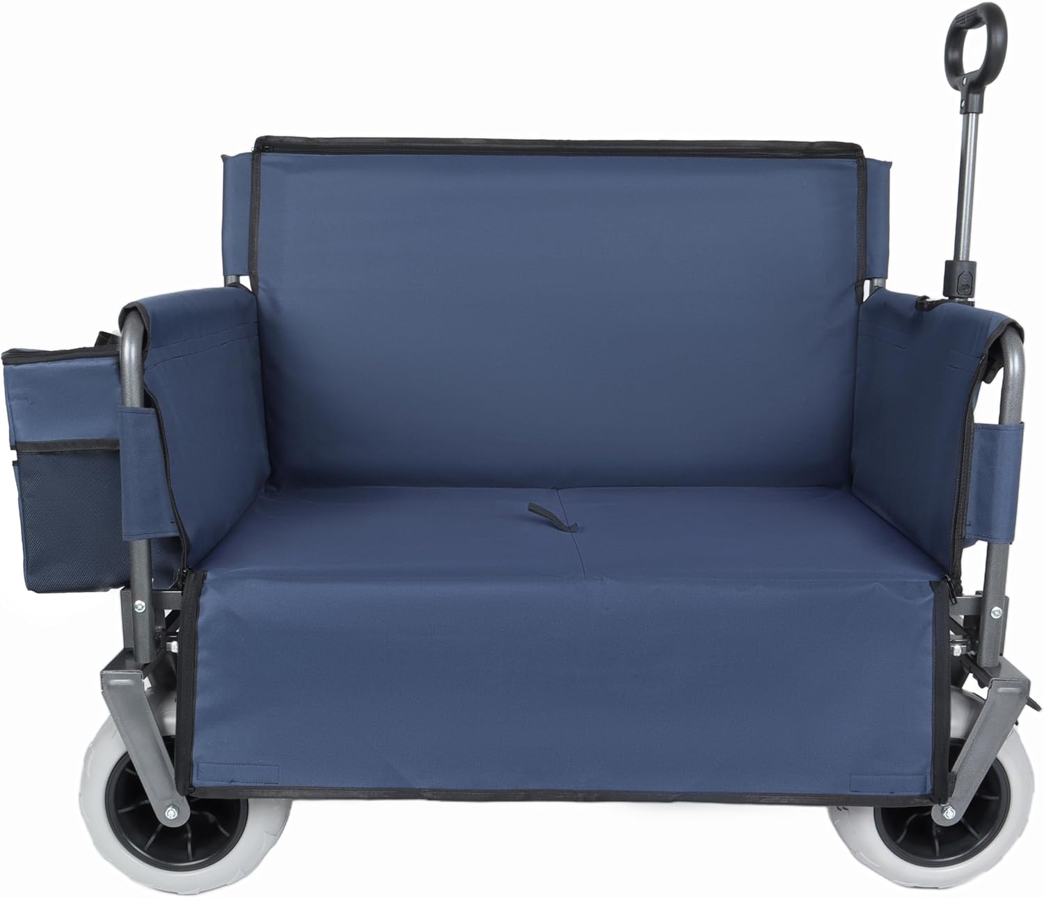3-in-1 Heavy-Duty Folding Wagon with Convertible Bench Seat – 500lb Capacity, All-Terrain 9'x4' Beach Tires, Collapsible Design for Camping, Outdoor Events & Grocery Hauling (Dark Blue)