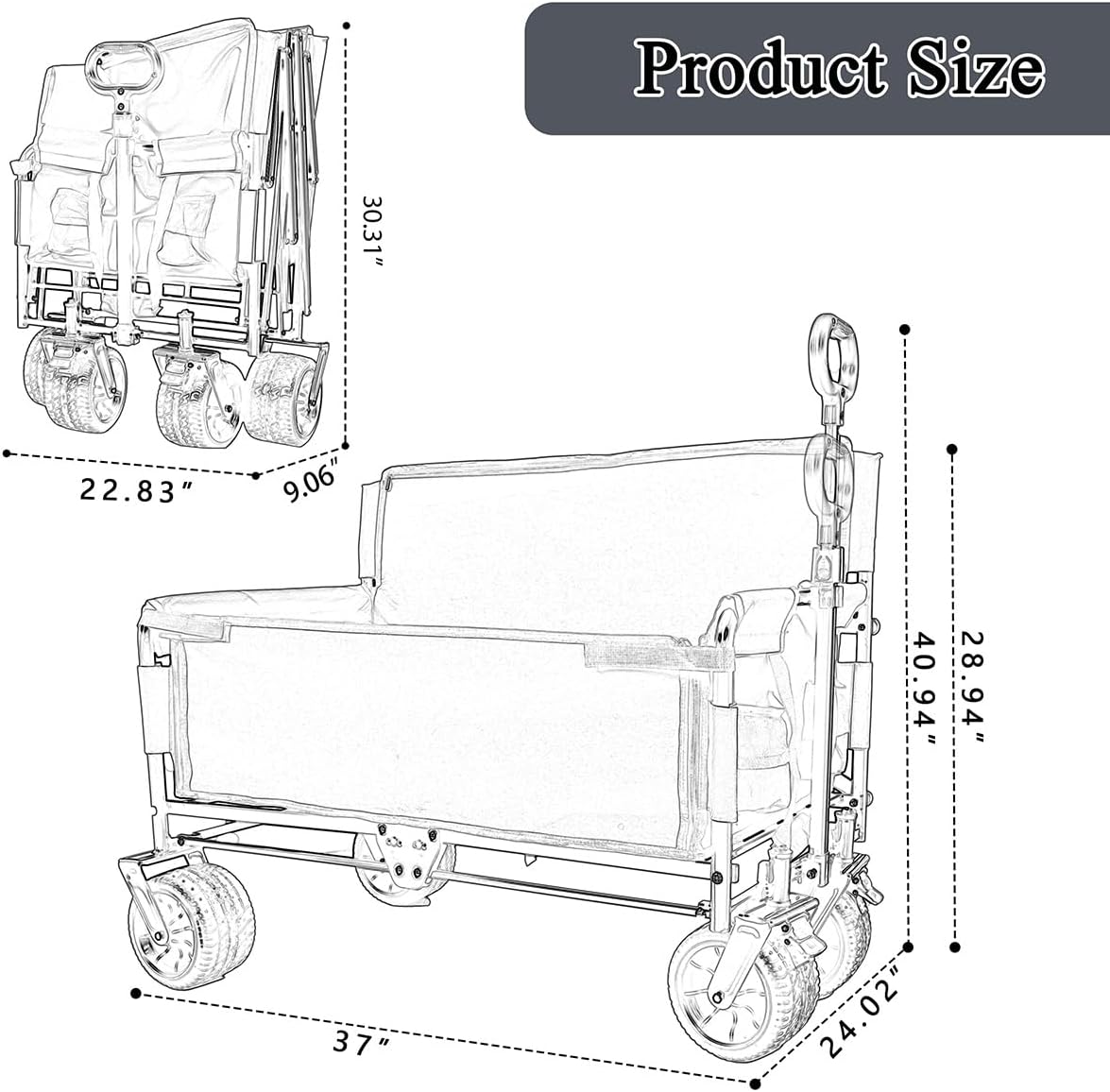 3-in-1 Folding Wagon Cart with Bench Seat & Storage, 500 Lbs Heavy-Duty Utility Lounge Wagon, All-Terrain Wheels for Camping, Beach, Sports, Garden (Blue)