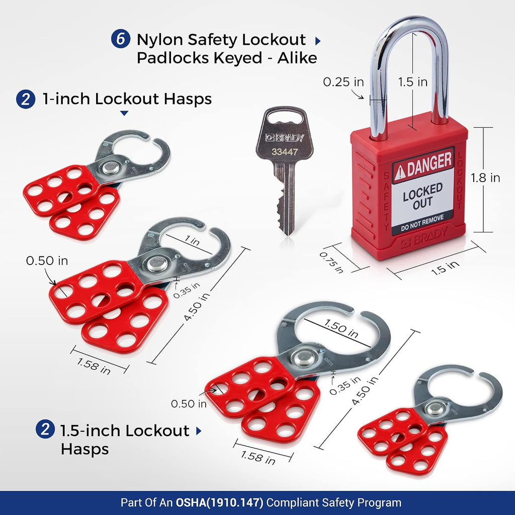 BRADY Lockout Tagout Station with Loto Devices. Lock Out Tag Out Kit Board Includes 12 Keyed Alike Safety Lock Set, 4 Hasps for Padlocks. 20 Do Not Operate Tags for Lockout Safety Supply - 153684