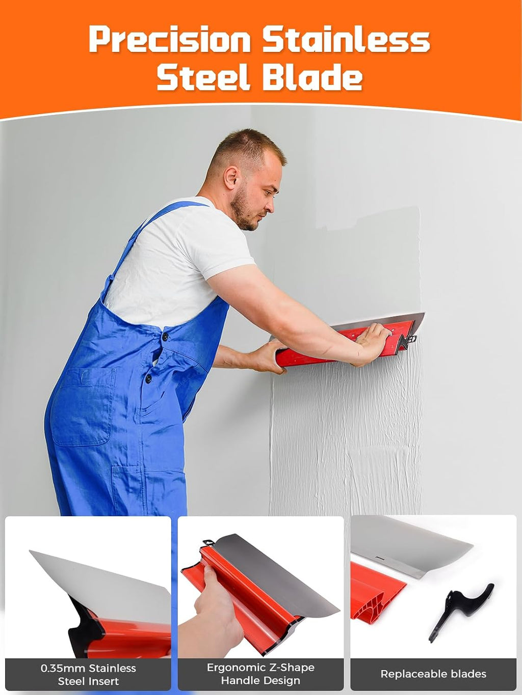AZUNO Drywall Skimming Blade Set with Case| 10,16,24,32 Inch Stainless Steel Skimming Blades| 27'-60' Extension Handle, Compound Roller, Bucket Scoop & Putty Knife for Wall & Ceiling Finishing