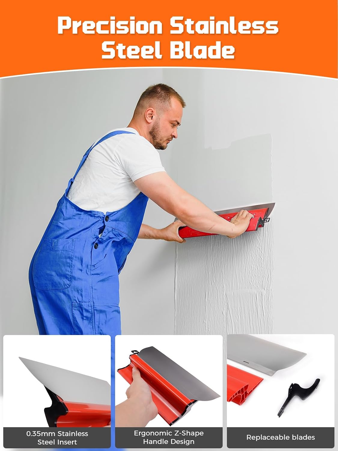 AZUNO Drywall Skimming Blade Set with Case| 10,16,24,32 Inch Stainless Steel Skimming Blades| 27'-60' Extension Handle, Compound Roller, Bucket Scoop & Putty Knife for Wall & Ceiling Finishing