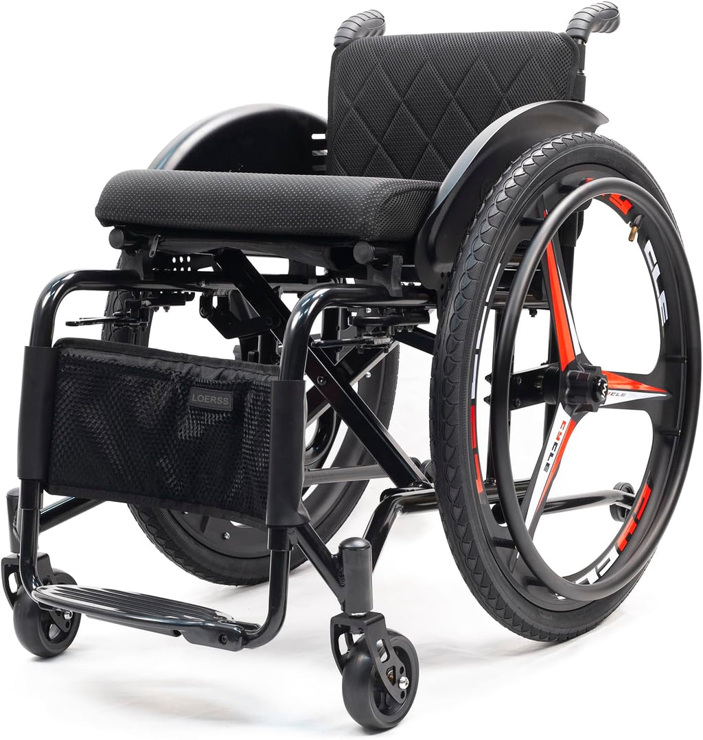Portable All-Terrain Ultra Lightweight Sports Wheelchair,Foldable Self Propelled Aluminum Alloy Manual Wheel Chair,Transport Wheelchairs With Anti-Tipper,Load Capacity 220 Lbs(Size:42cm/16.5in,Color:B