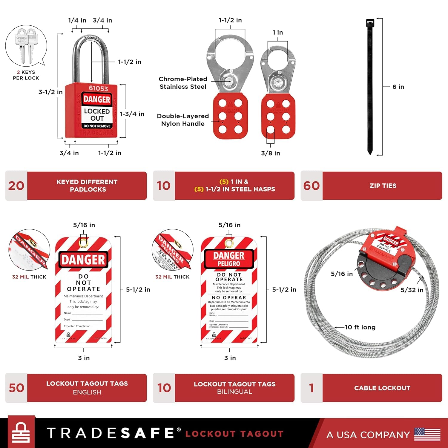 TRADESAFE Lockout Tagout Station - 105 Loto Devices, Loto Locks, Breaker Lockout Devices, Loto Tags, Lockout Hasp, Cable Lock, Lock Out Tag Out Kit Board, OSHA-Compliant