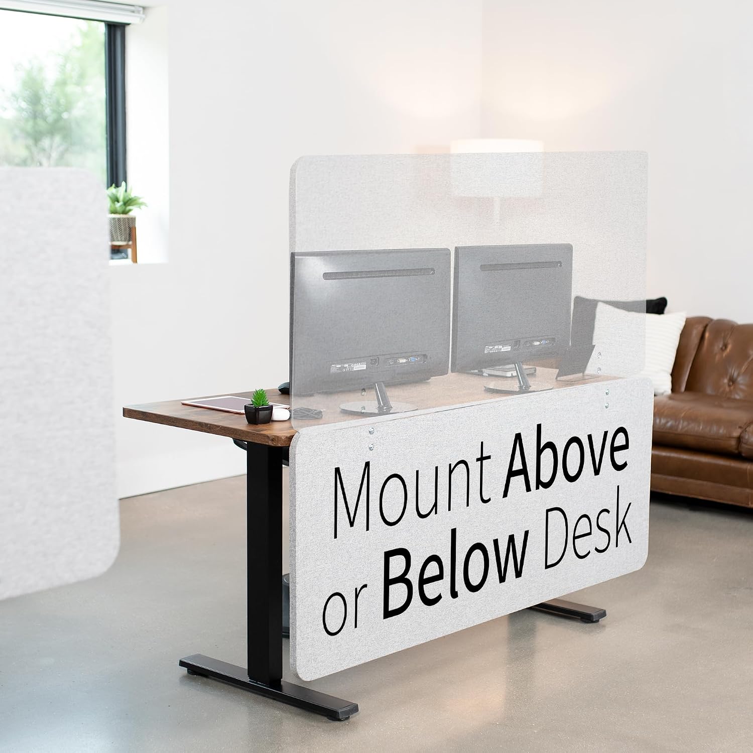 VIVO Clamp-on/Screw-on 60 x 24 inch Privacy Panel, Sound Absorbing Cubicle Desk Divider, Acoustic Partition, Gray, PP-1-V060G
