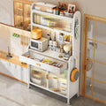 5-Tier Adjustable Kitchen Bakers Rack with Drawers, Metal Microwave Stand, Black Shelving Unit, Space-Saving Storage for Kitchen Organization, 80cm (Type 6, 60cm)