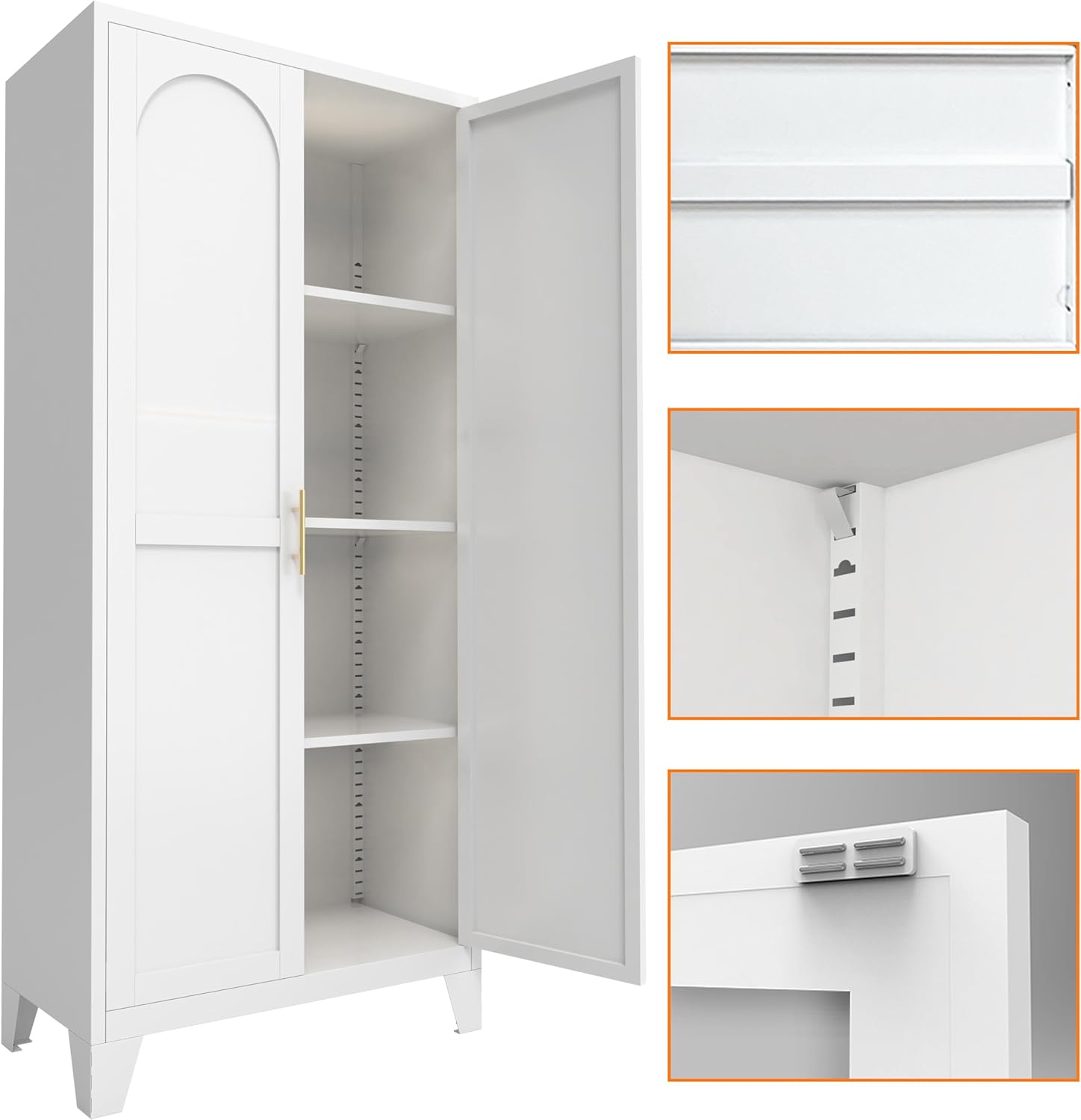 61'' Metal Storage Cabinet with Doors White, Adjustable Shelves Cabinet for Bedroom, Office, Kitchen or Garage, Tall Steel Organizer for Secure and Space-Saving Storage (Product A)
