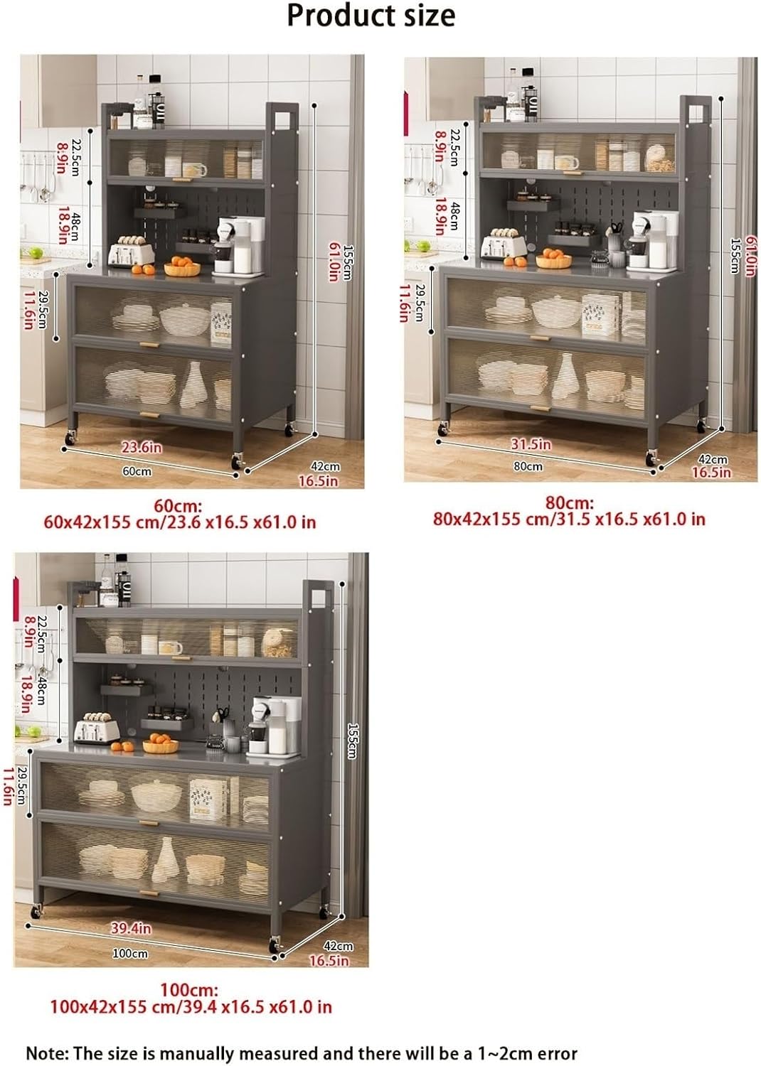 5-Tier Bakers Rack for Kitchen l Sideboard Baker's Storage Cabinet Multifunctional Microwave Stand with Accessories Storage Cabinets with Flip Door for Home practical(White,60 cm)