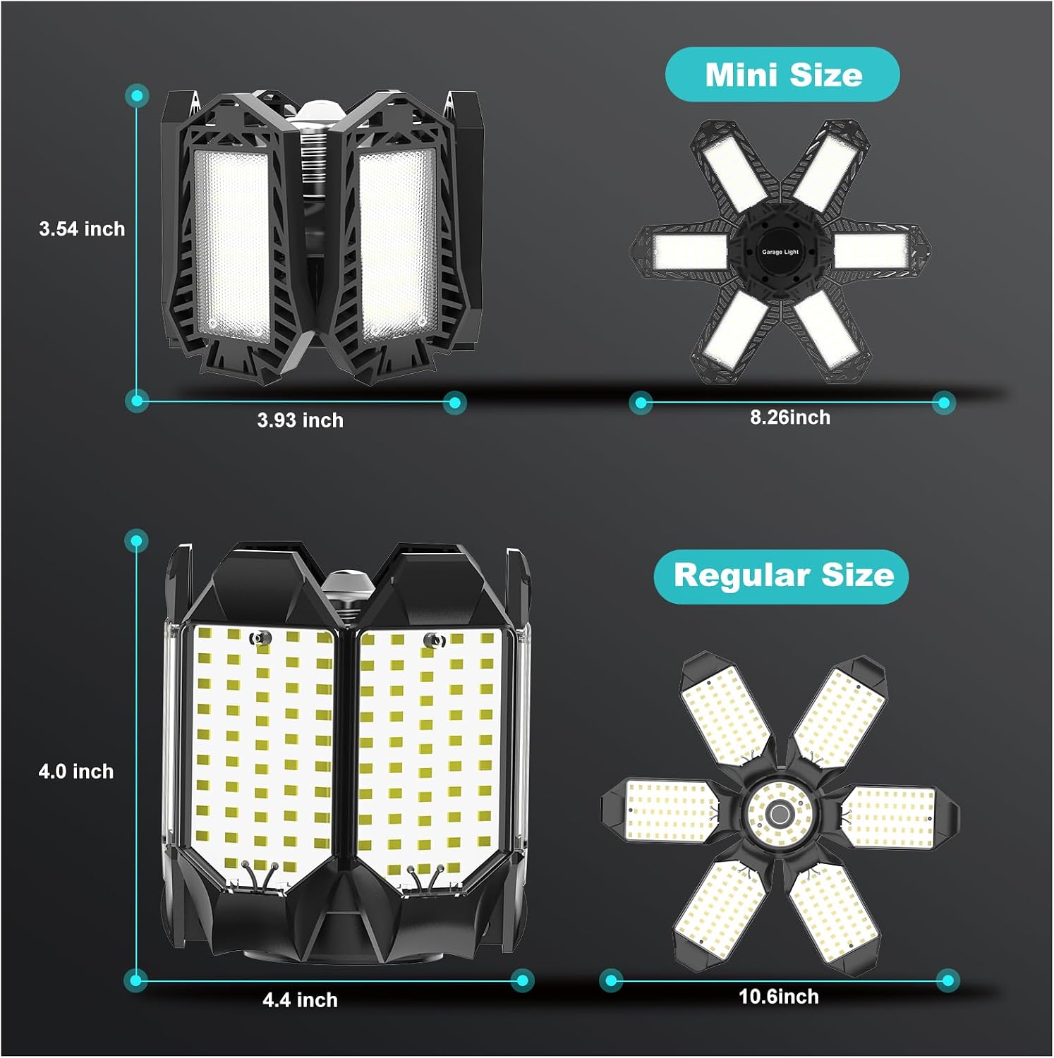 Led Garage Lights Bulb 10 Pack 120W Super Bright Ceiling Led Shop Lights 6 Deformable Panels Screw in E26/E27 6500K 12000 LM Deformable Garage Light Ideal for Basement Attic and Workshop