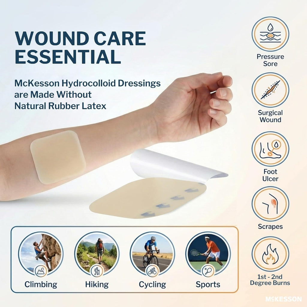 McKesson Hydrocolloid Dressing, Sterile, Thin (20 Boxes, 200 Dressings Total) - Self-Adhesive Sterile Bandage, Waterproof Patch for Bed Sore, Mild Burn, Blister, Acne Care - 4 in x 4 in