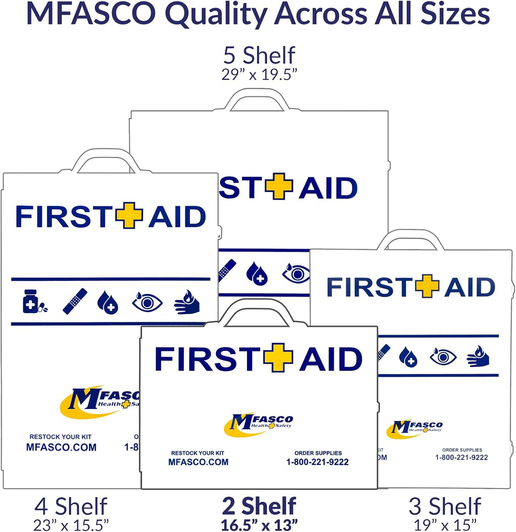 MFASCO 2 Shelf First Aid Cabinet - ANSI/OSHA Class B Type I & II - Medi First Brand Bandages - Carry or Wall Mount - Easy Restock & Refill - - White Enamel Finish - 226 Pcs - 16'x11'x4 7/8'