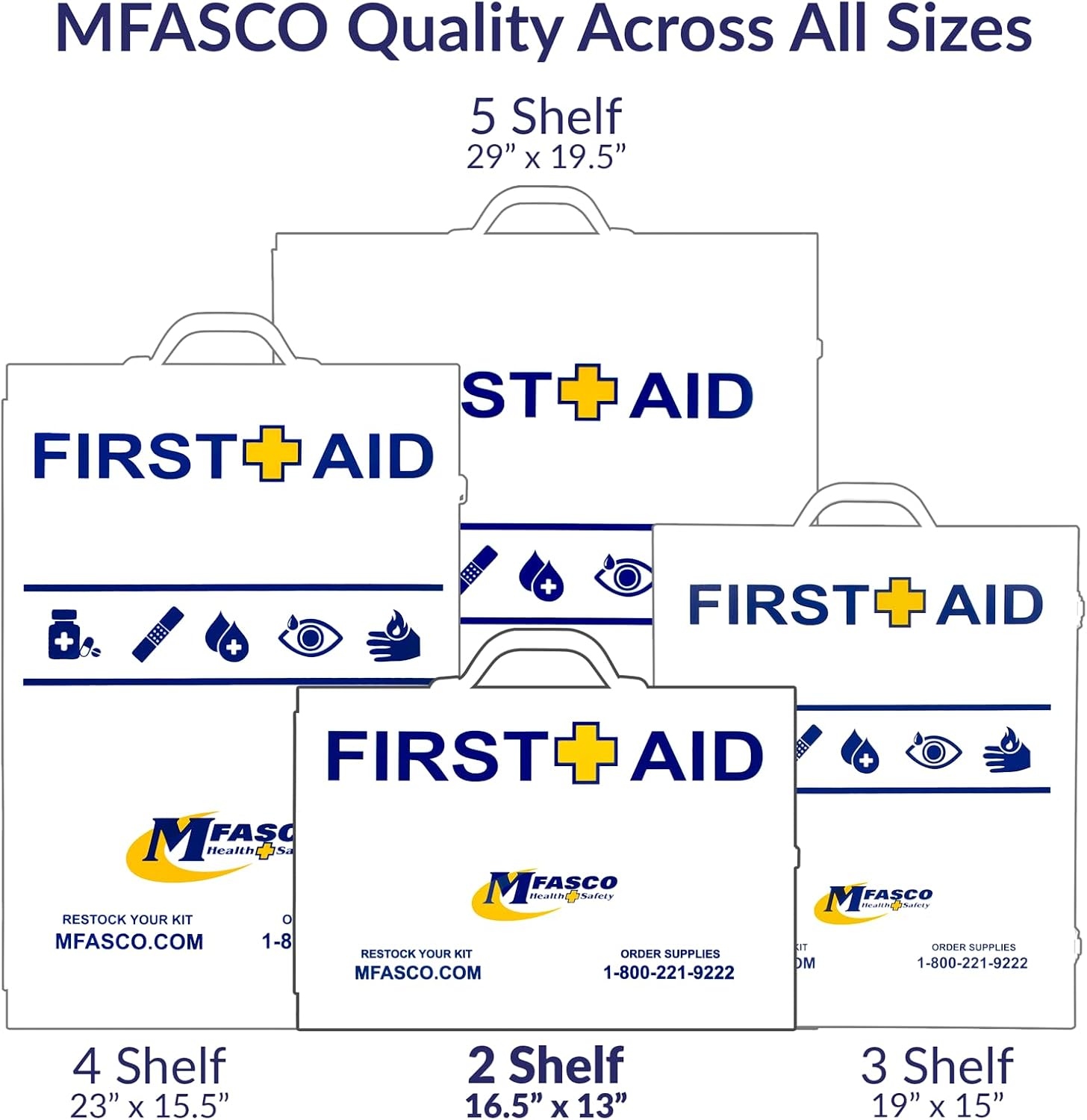 MFASCO 2 Shelf First Aid Cabinet - ANSI/OSHA Class B Type I & II - Medi First Brand Bandages - Carry or Wall Mount - Easy Restock & Refill - - White Enamel Finish - 226 Pcs - 16'x11'x4 7/8'