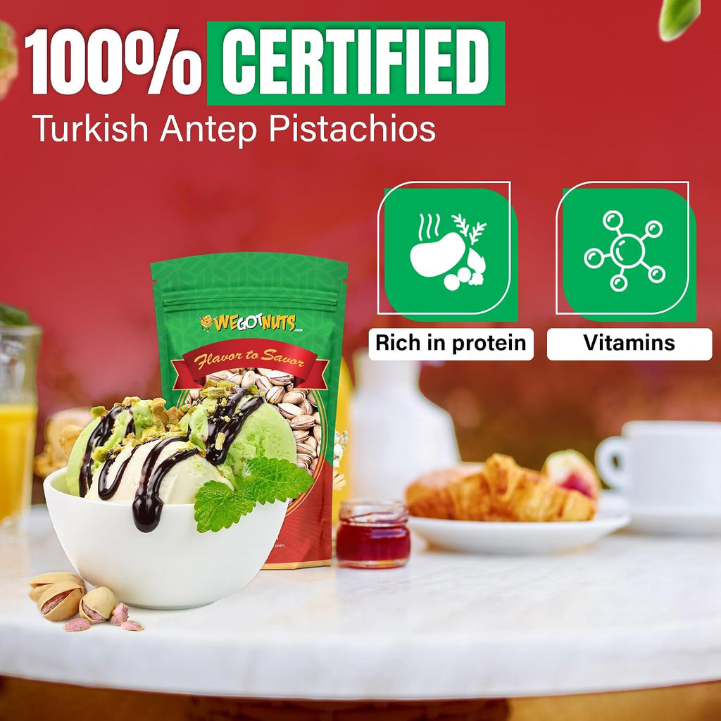 Turkish Antep Pistachios 5 Pounds (80oz) - Premium Quality Kosher Roasted Pistachios By We Got Nuts - Natural & Healthy Rich Flavor Snack - Whole, & Salted – Air-Tight Resealable Bag Package