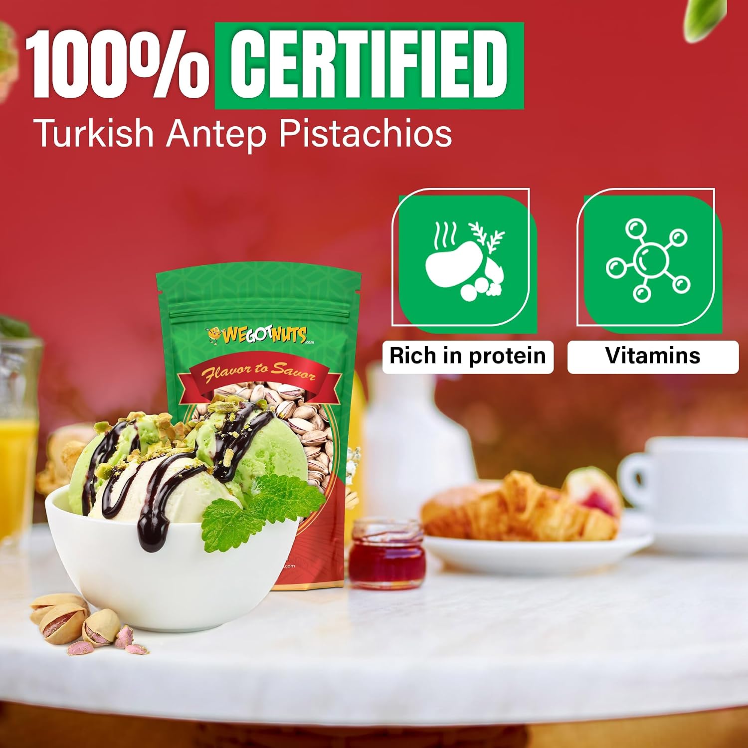 Turkish Antep Pistachios 5 Pounds (80oz) - Premium Quality Kosher Roasted Pistachios By We Got Nuts - Natural & Healthy Rich Flavor Snack - Whole, & Salted – Air-Tight Resealable Bag Package