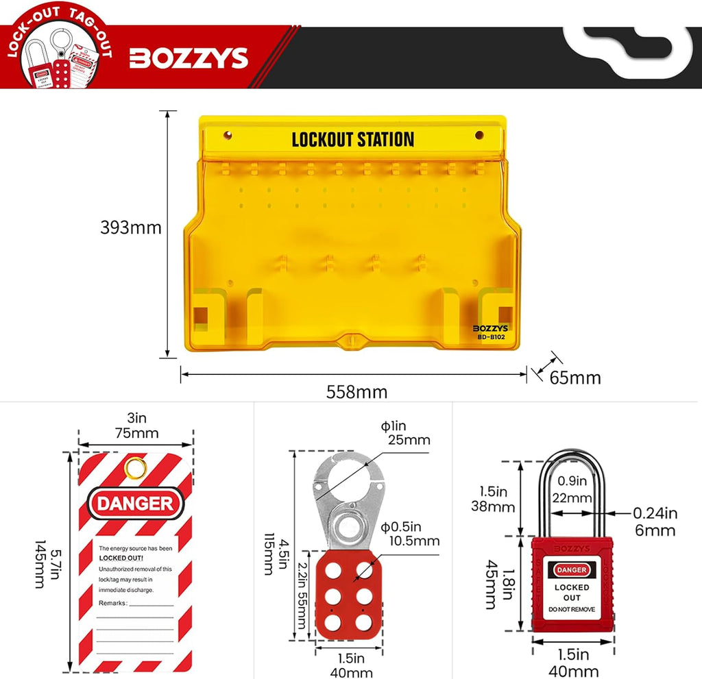 Lockout Tagout Kit & Station | 16-Positions for 10 Loto Locks & 4 Hasps | 20 Tags & 20 Ties | 22'x15.5' OSHA Wall-Mounted Safety Lock Out Kit (BD-B102-KIT)