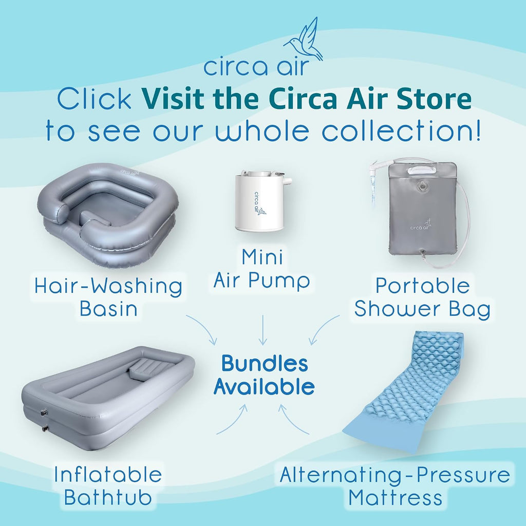 Circa Air Portable Bath Tubs Adults - Inflatable Bathtub with Bedside Shower Bag & Electric Pump, Full Body Washing in Bed, Bed Bath Supplies, Portable Shower Bed, Blow Up Tub, Hair Shampoo Basin