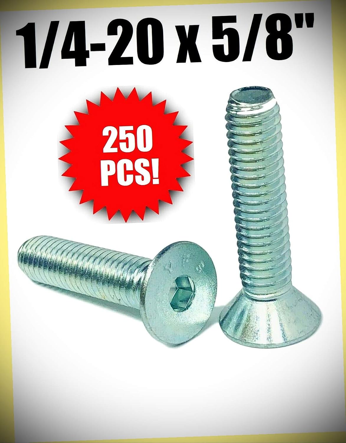 Package of 250 (pcs) 1/4-20 X 5/8' Flat Head Cap Screw Coarse Thread Socket Zinc Plated Set #RD-3161FST Warranity by Pr-Mch