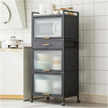 Standing Bakers Rack for Kitchen Storage, 5 -Tier Microwave Stand with Flip Door Cabinet, Metal Shelves with Brakeable Casters and Drawer for Kitchen Pantry Home,Black,60×135cm/23.6×53in
