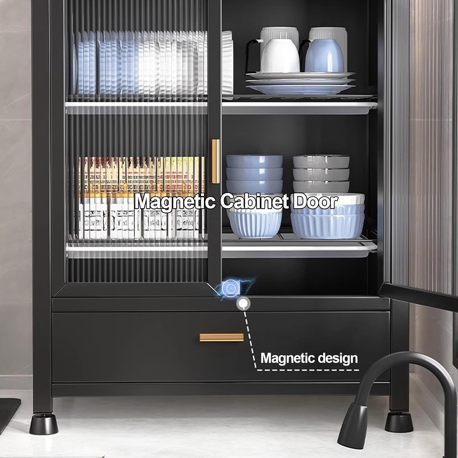 Dish Rack for Kitchen, Bakers Rack, Magnetic Cabinet Door, with Drawer, Kitchen Storage Rack, Suitable for Kitchen, Restaurant, Bathroom (Color : A)