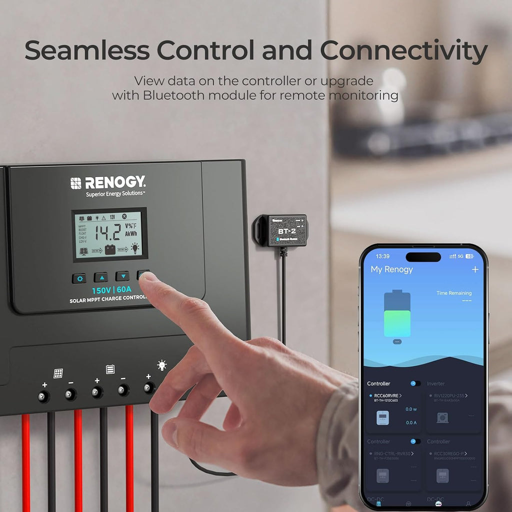Renogy 60A MPPT Solar Charge Controller 12V/24V/36V/48V Auto, 150V Solar Input Solar Panel Controller for Lithium/AGM/Gel Batteries, Off-Grid Solar Controllers Home RV Marine Workshop
