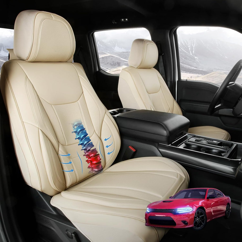 Coverland Custom Car Seat Covers Compatible with 2003-2008 Mazda, Mazda6 Sport Wagon - Premium Leather Non-Slip Memory Foam Waterproof Seat Cover Custom fit Interior Protector [Front-Beige]