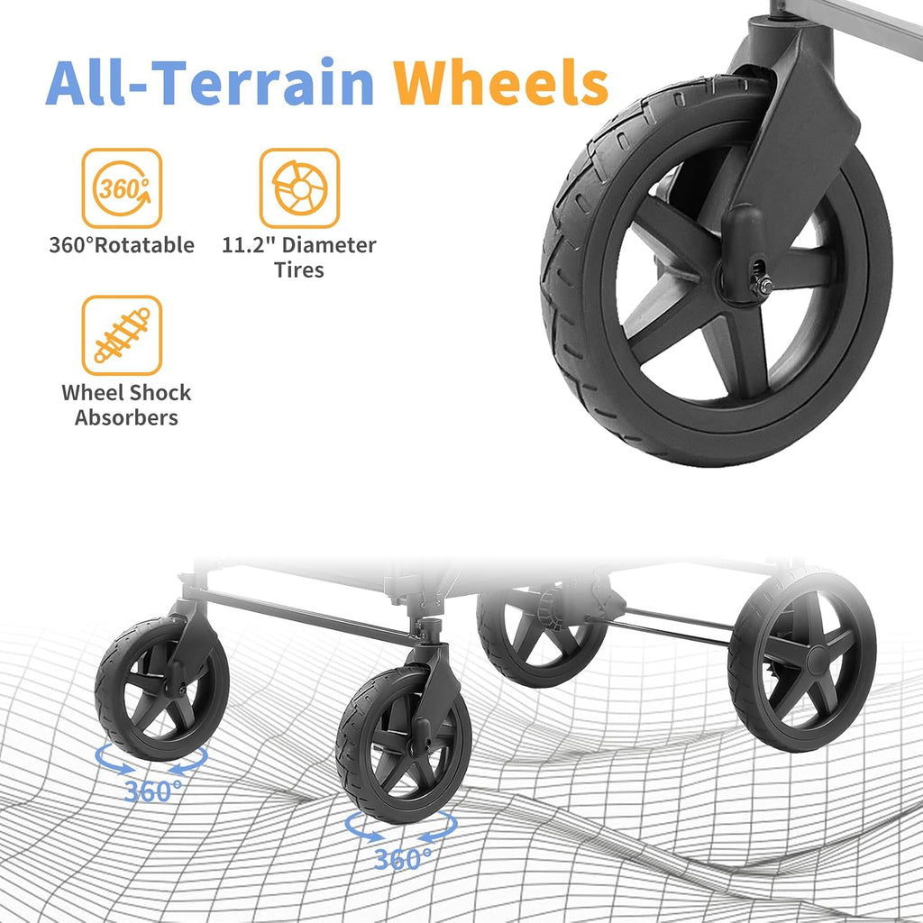 Stroller Wagon for 4 Kids, 4 Seater Wagon Stroller Featuring 4 High Seat with 5-Point Harnesses and Adjustable Canopy, Foldable Double Push Bar Wagon Stroller 4 Seater for Garden, Camping (Black)