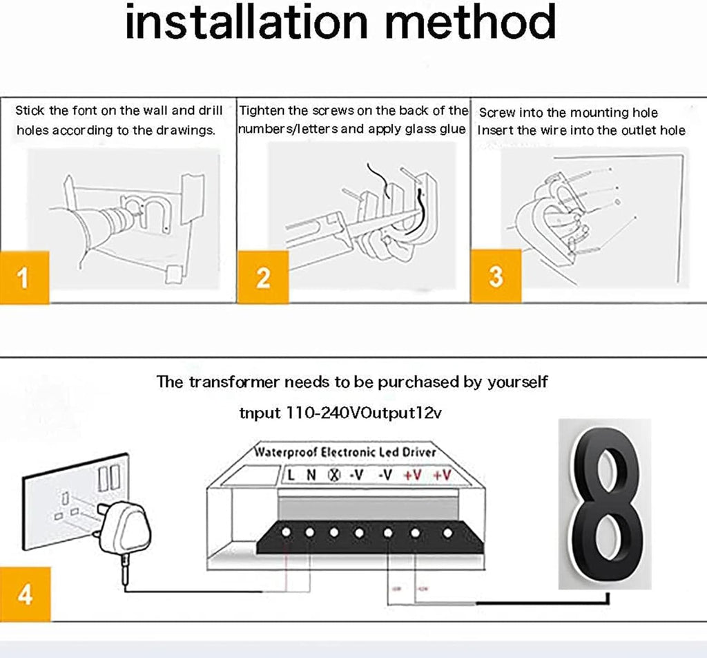 Illuminated LED House Numbers Signs For Outside, 14 Inch Backlit LED Home Address Numbers Signs Plaques, Lighted Up Door Numbers Plaques Personalised,2