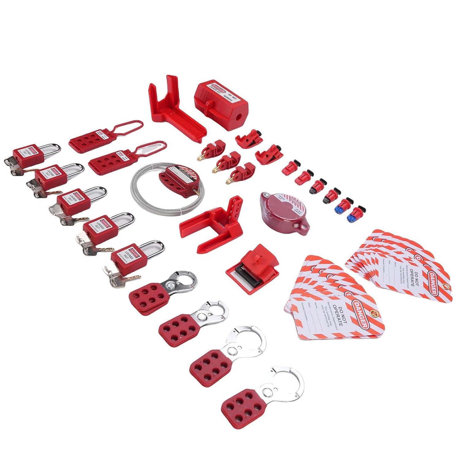 Electrical Lockout Tagout Kit, Universal Multi Pole Clamp On Circuit Breaker Lockout with Group Hasps and Loto Safety Padlock Set for Industry Electric Power