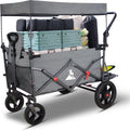 Collapsible Foldable Wagon Cart with All Terrain Wheels &Canopy& 2 Seats- Heavy Duty Utility Wagon 265 lbs Capacity for Camping, Garden, Shopping (Grey)