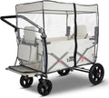 TMZ Foldable Wagon with Rain Cover & 2 Seats, Collapsible Folding Wagon with Adjustable Handle Bar, Multi Functional Cart with Canopy, Front Expandable Garden Cart (Transparent/Beige)
