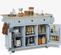 Rovibek Kitchen Island with Drop Leaf 53in Rolling Kitchen Island On Wheels with Storage Mobile Kitchen Island Cart Portable with Drawer and Storage Cabinet, Spice Rack, Towel Rack, Grayish Blue