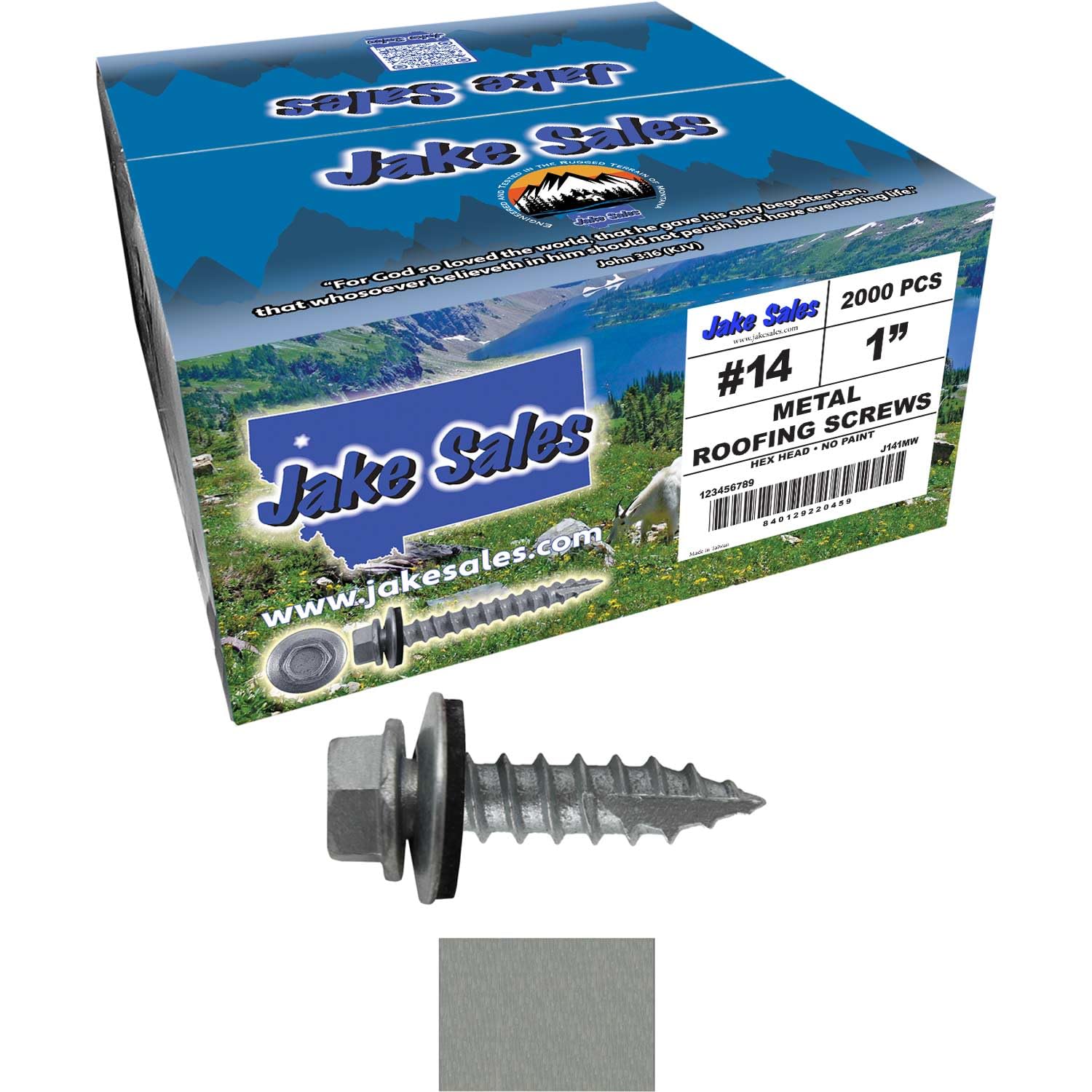 14 x 1 NO Paint Metal Roofing Screws - Hex Washer Head- Self-Starting/Tapping - EPDM Washer. 8 X 250 Bags - 2,000 Screws