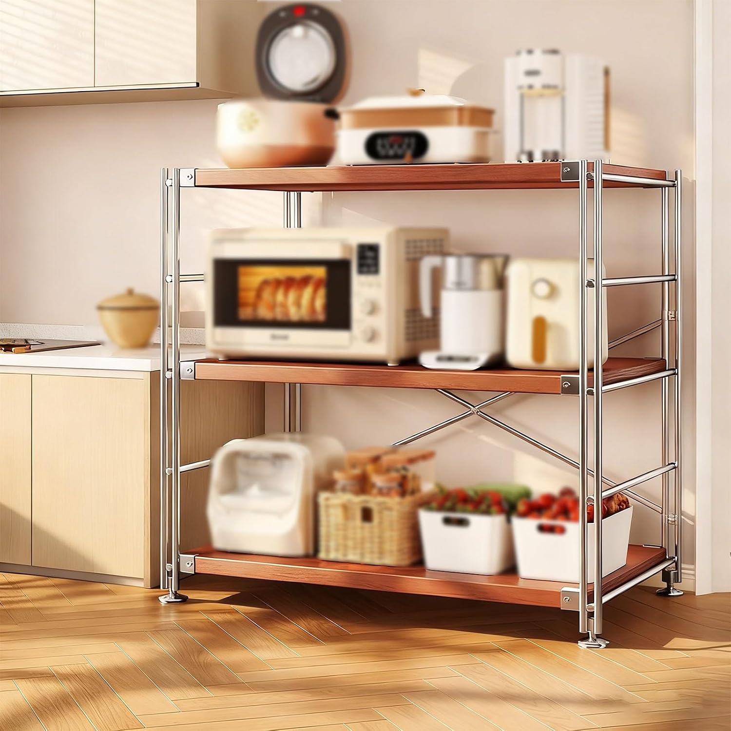 Microwave Stand With Storage,Baker'S Rack For Kitchen,Adjustable Shelves,Strong Load-Bearing Capacity,Suitable For Living Rooms,Dining Rooms,Coffee Bars,Homes(3 layers,40*31*90CM/16*12*35IN)