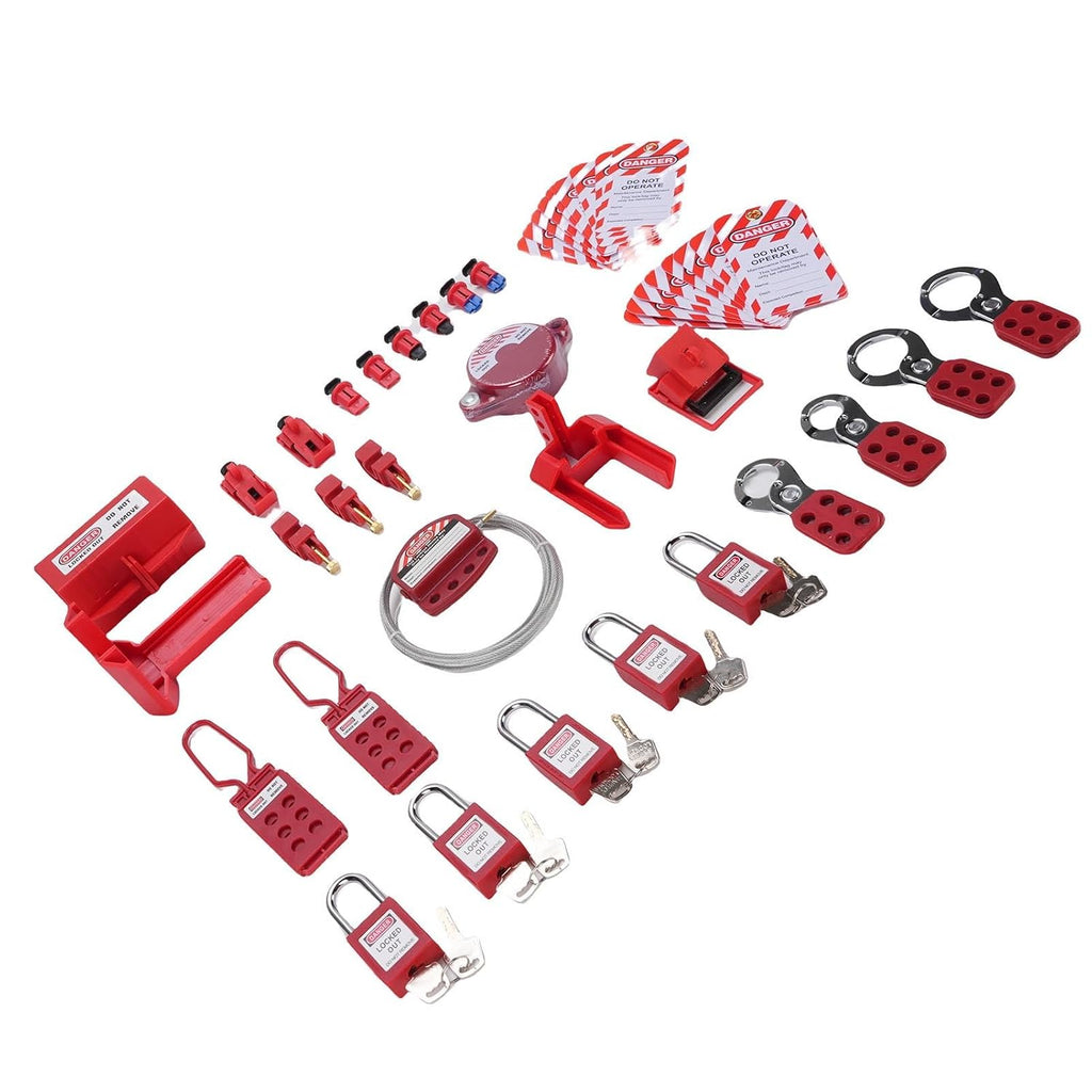 Focket Lockout Tagout Kit, 48 Pcs Lock Out Tag Out Kit with Storage Box for Group Lockout Hasps Universal Multi Pole Clamp On Circuit Breaker Lock Loto Padlock Safety Padlock Set