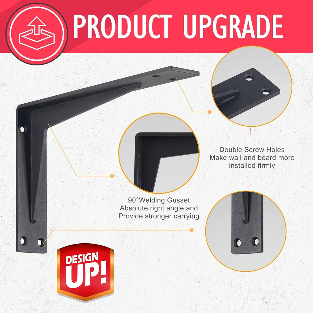 CLT 20' Black Shelf Bracket, 1/5' Thick – Heavy Duty Corner Brace, Supports 550 lbs, Industrial Modern Farmhouse Style – Right Angle Bracket for Tables, Benches, DIY Space-Saving Projects (Pack of 4)