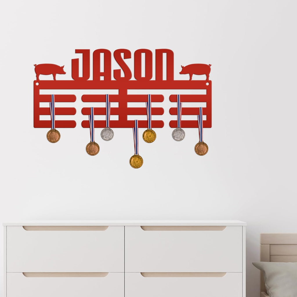 Pig Farming Medal Organizer - Metal Farm Awards Display Rack - Youth Animal Showing Medals Holder - Kids Room Decor - Future Farmer Gift (30 x 17 inches)
