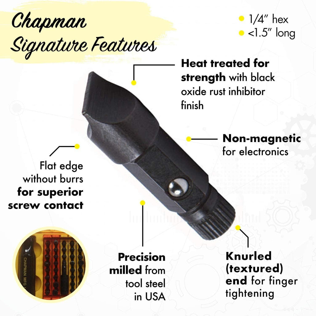 Chapman MFG 1000 Mity Master Set - Includes Phillips, Slotted, SAE & Metric MM Hex, Ball Allen Hex, JIS, Star (for Torx), Robertson Bits, Complete Set 68 USA Made Insert Bits, Mini Ratchet Hand Tool