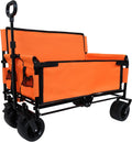 3 in 1 Convertible Folding Wagon Cart with Bench Seat Storage 500lbs Heavy Duty Utility Wagon, 180L Capacity All Terrain Wheels for Camping, Beach, Sports, Garden, Orange