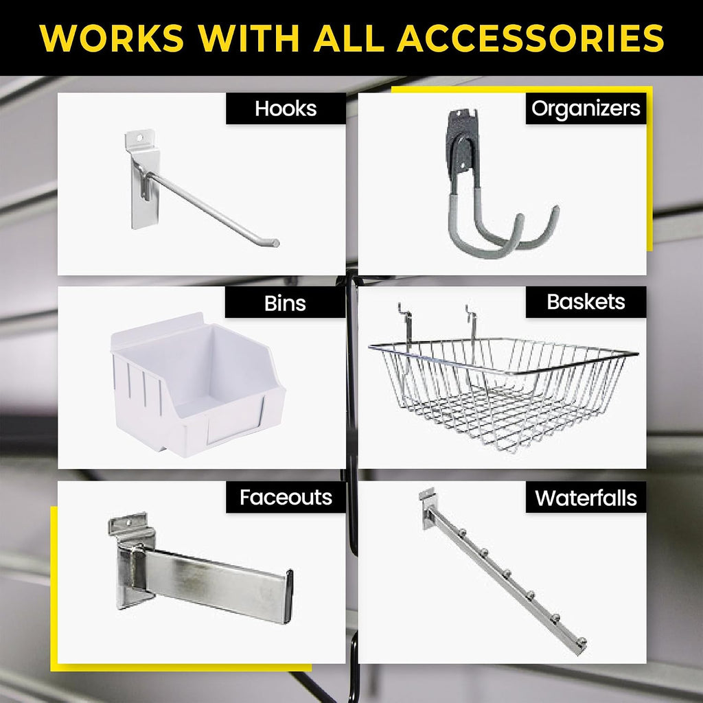 Heavy Duty 4x4 PVC Garage SlatWall Storage System (with Endcaps & Screws) - Modular Slat Wall Paneling for Garage Wall Organizer - Interlocking SlatWall Panels for Home & Commercial Use (Black)