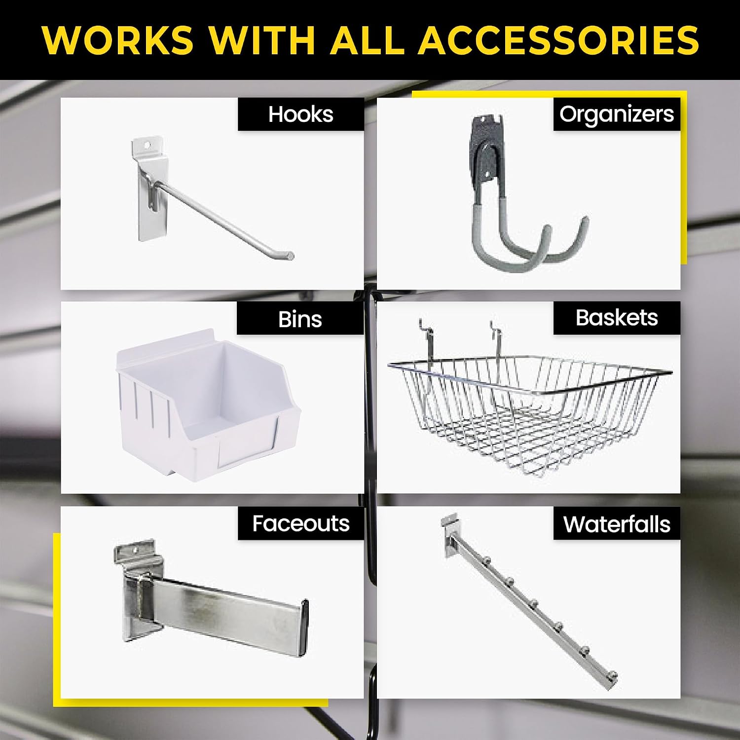 Heavy Duty 4x4 PVC Garage SlatWall Storage System (with Endcaps & Screws) - Modular Slat Wall Paneling for Garage Wall Organizer - Interlocking SlatWall Panels for Home & Commercial Use (Black)