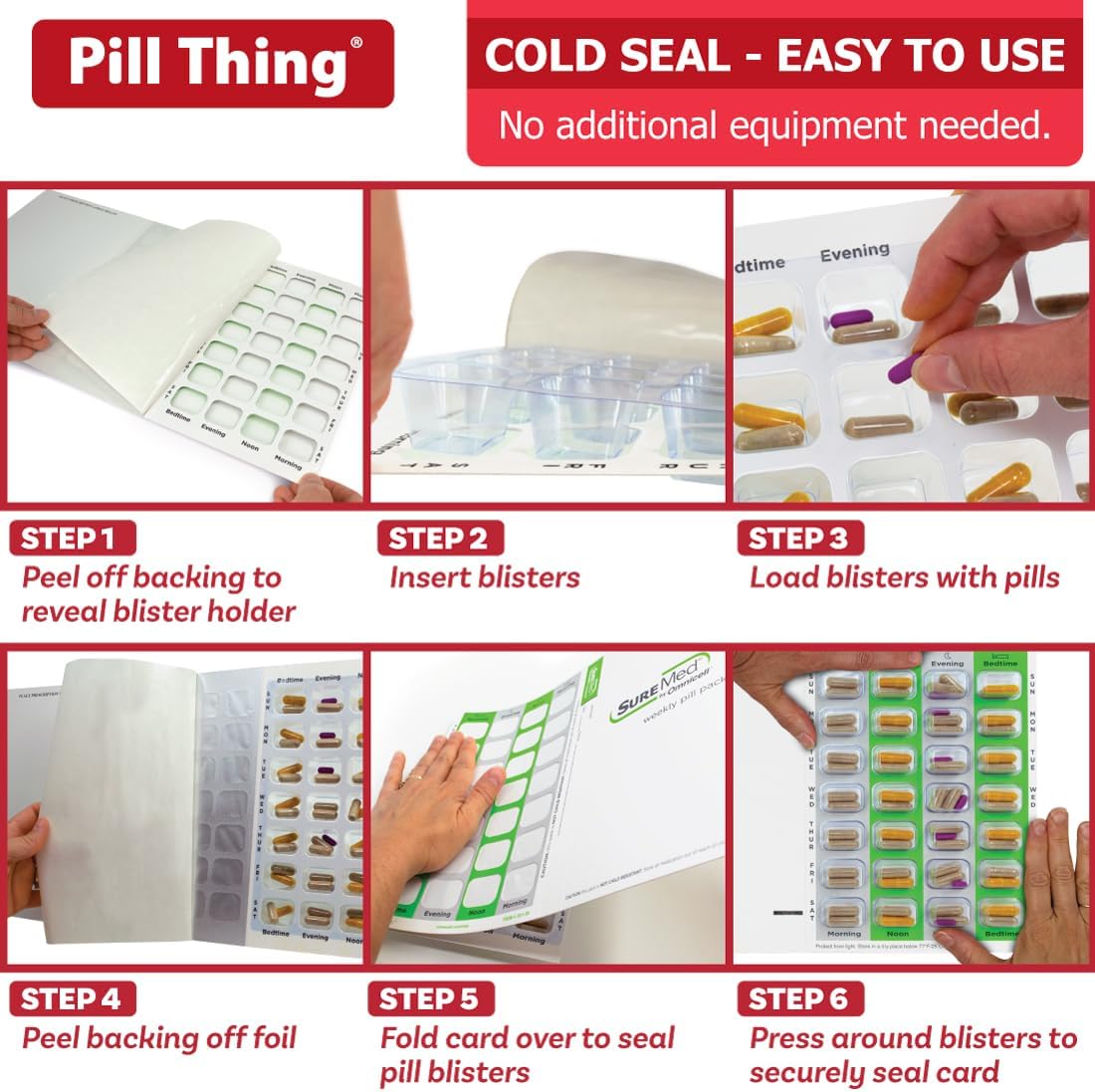 4 Times a Day Weekly XL Cold Seal Pill Blister Book, Updated Sturdier Blisters, Label Area, Professional-Grade Medication Packaging System, No Equipment Needed (4X a Day Weekly - 100 Pack)
