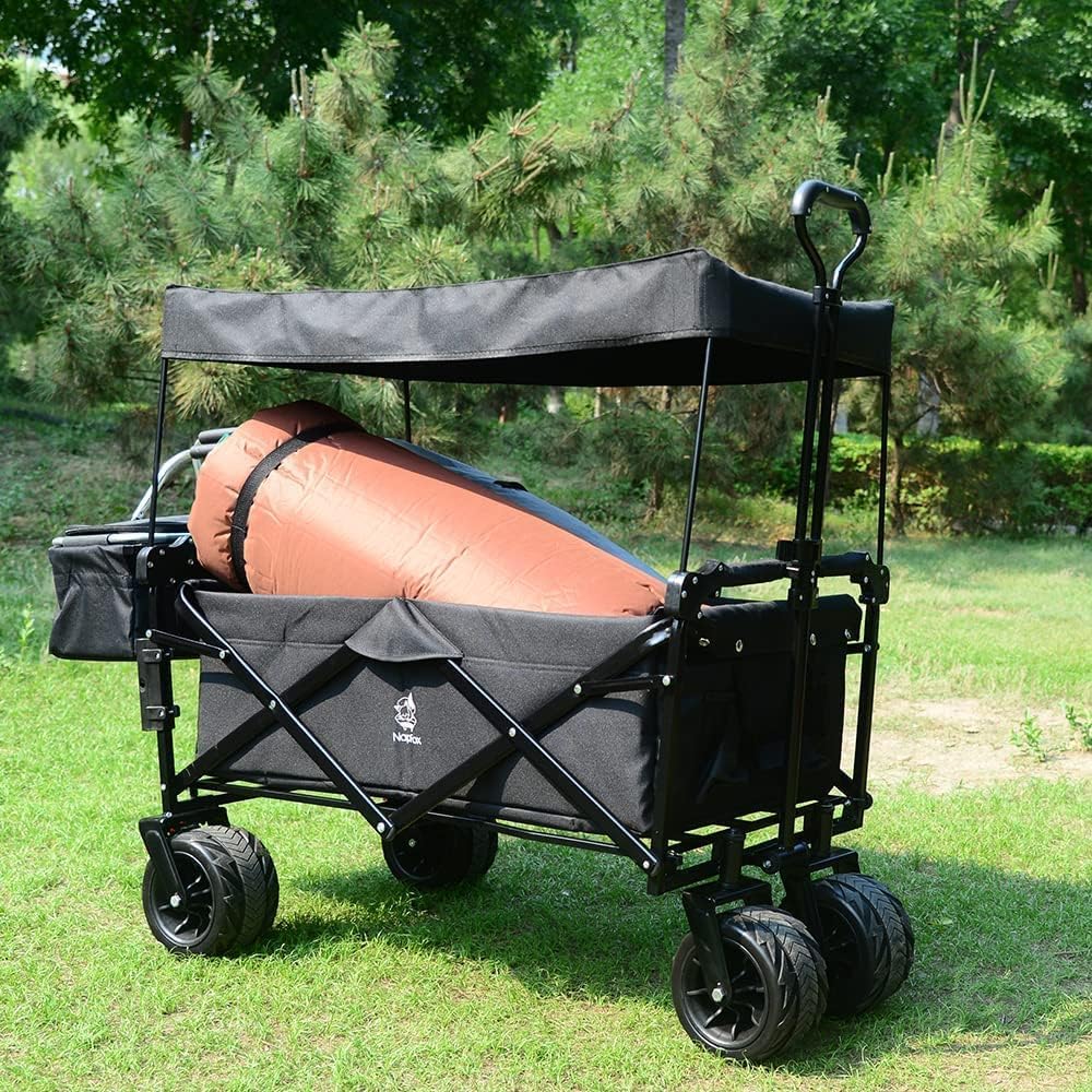 All Terrain Collapsible Wagon Cart with Big Wheels, 350 Pound Capacity Heavy Duty Enlarged Utility Folding Beach Garden Wagon Cart with Brake & Cooler Bag for Outdoor Camping Shopping