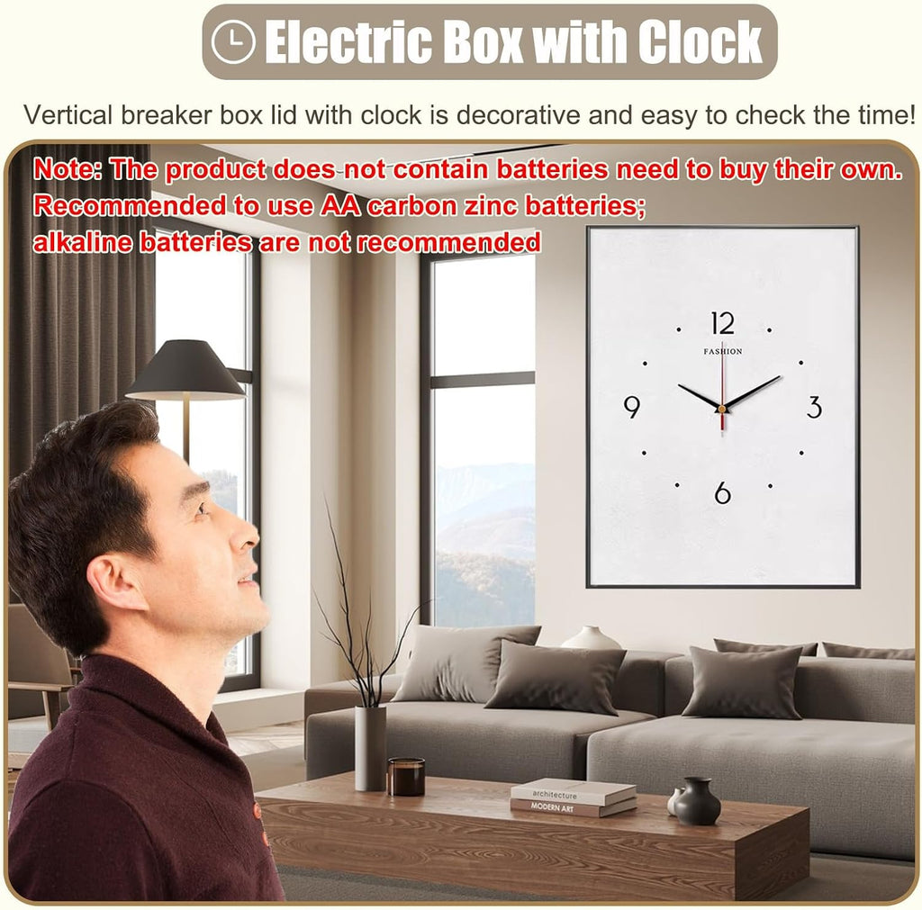 Clock Electrical Panel Cover Vertical, White Crystal Panel Breaker Box Lid Cover for Living Room/Offices, Indoor Fuse Box Cover Decorative Wall(B,35x45cm(13 3/4x17 3/4in))