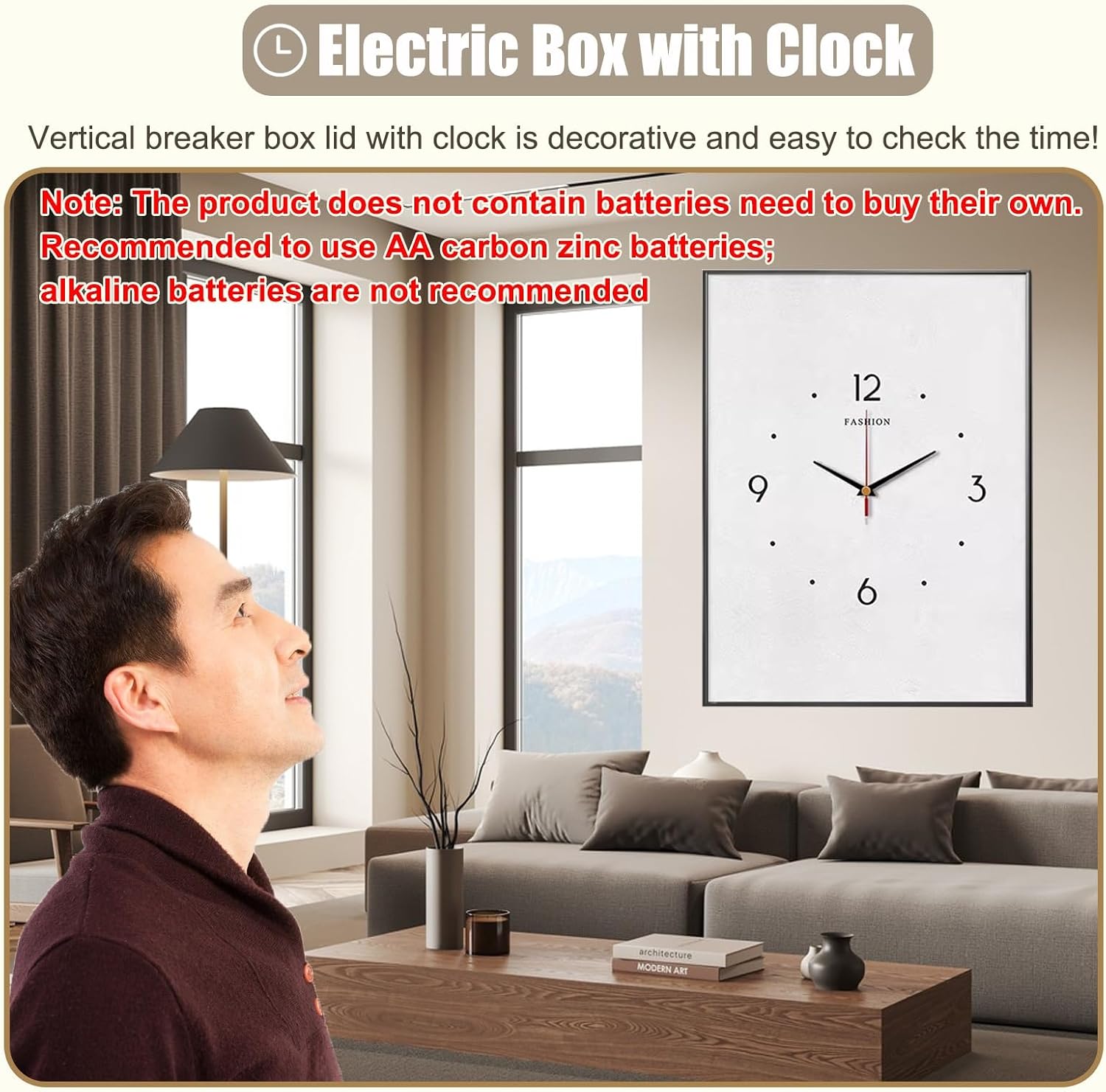 Clock Electrical Panel Cover Vertical, White Crystal Panel Breaker Box Lid Cover for Living Room/Offices, Indoor Fuse Box Cover Decorative Wall(B,40x50cm(15 3/4x19 3/4in))