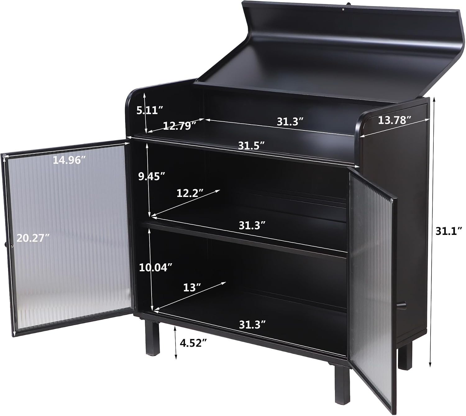 Metal Storage Cabinet Black with Glass Doors, Durable Metal Frame Storage with Tempered Glass Doors & Shelves Ideal for Dining Kitchen Living Room Entryway for Organized Space (Product L)