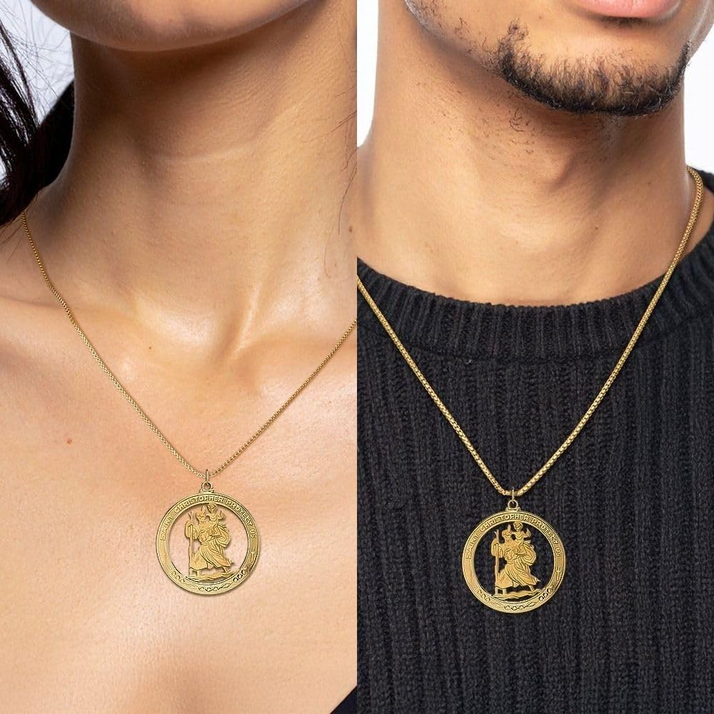 IceCarats 14K Solid Yellow Gold Extra Large Saint Christopher Medal Pendant Necklace 44.75mm 1 3/4 inch Polished, Satin For Her For Him